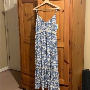 Blue and white floral maxi dress